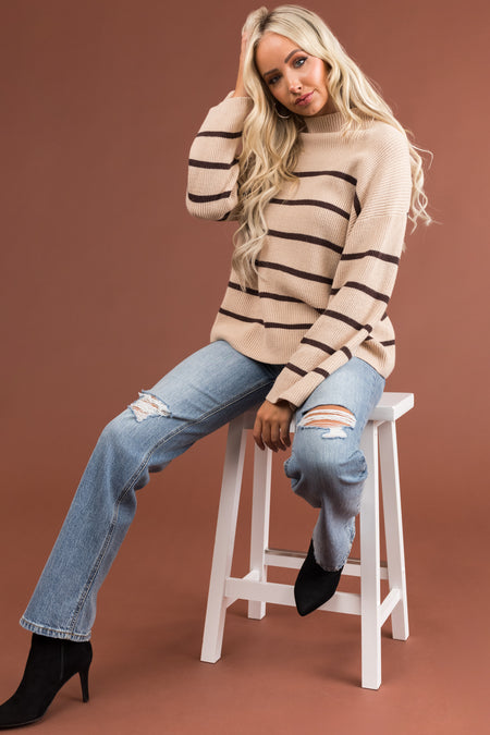 Desert Sand and Cocoa Stripped Knit Sweater