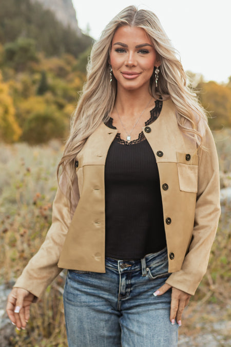 Desert Sand Faux Suede and Leather Jacket