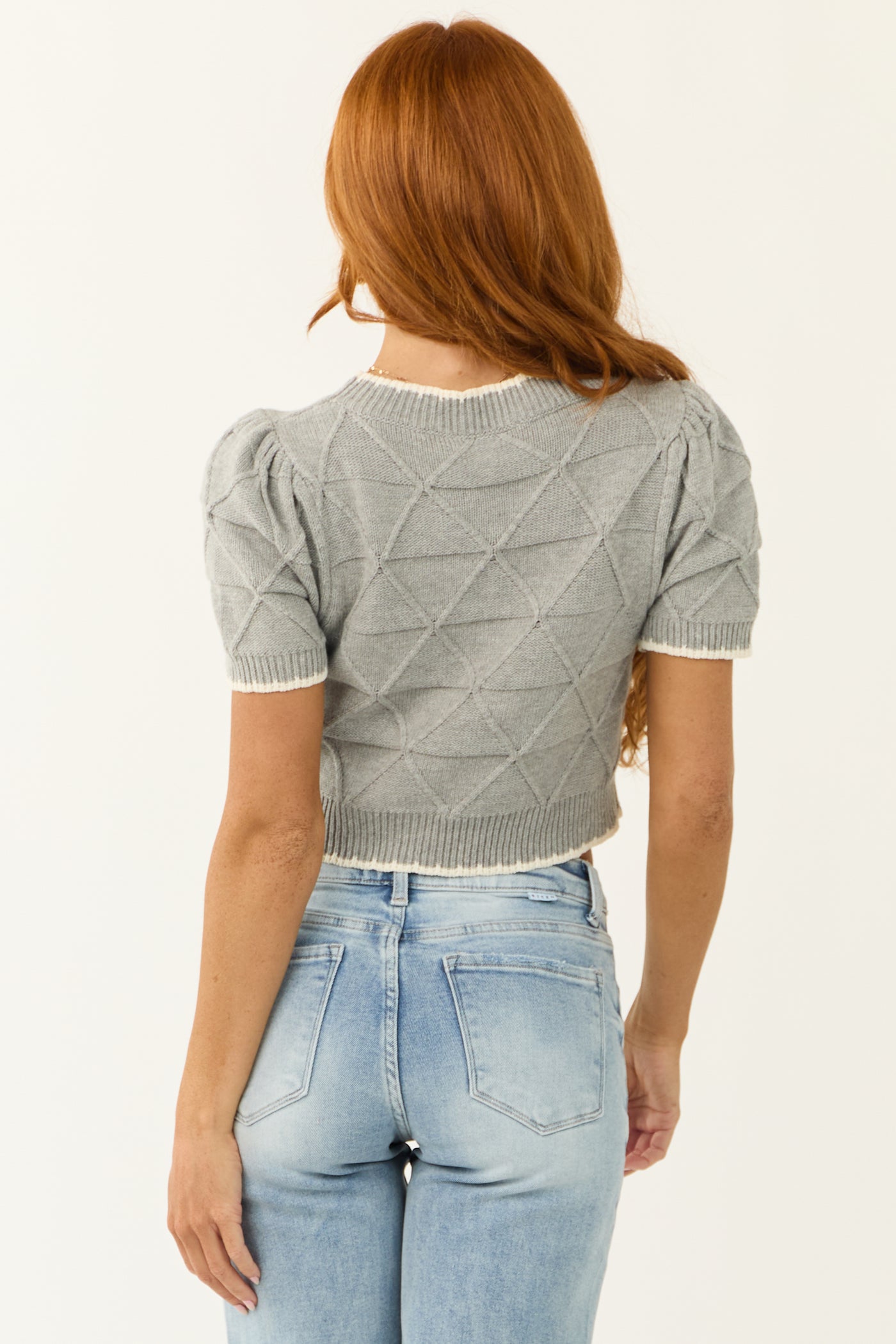 Dove Grey Cropped Sweater with Contrast Trim