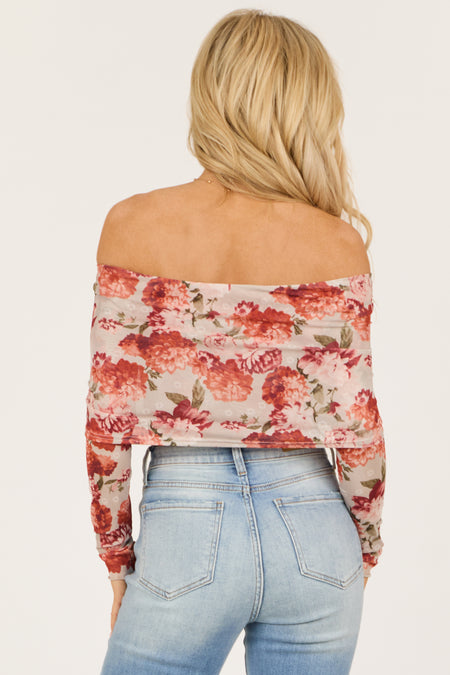 Dove Grey Floral Print Off the Shoulder Bodysuit