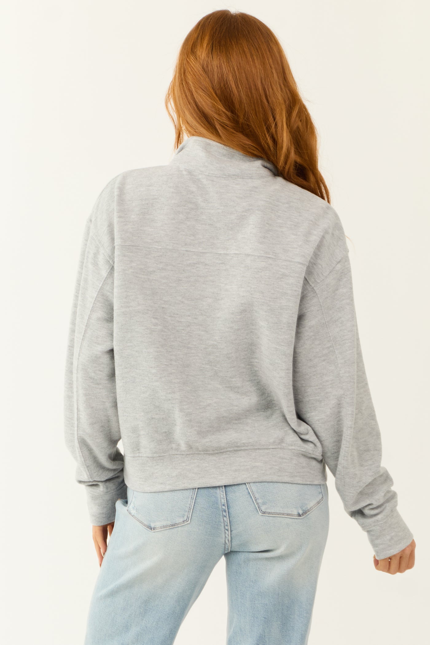 Dove Grey Half Zip Up Knit Long Sleeve Sweatshirt