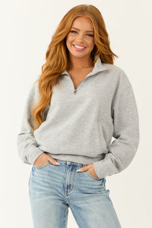 Dove Grey Half Zip Up Knit Long Sleeve Sweatshirt