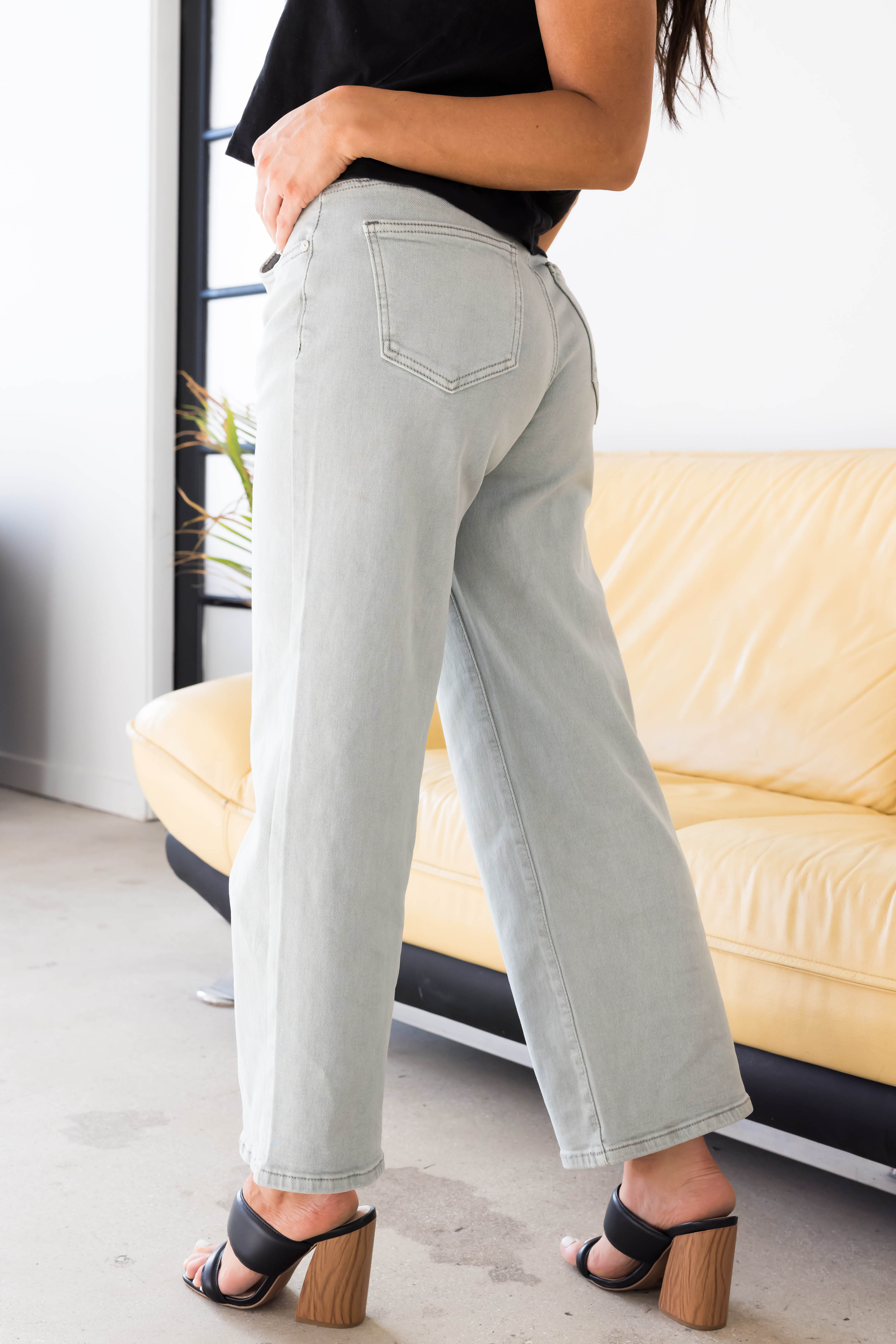 Dove Grey High Rise Super Wide Leg Jeans