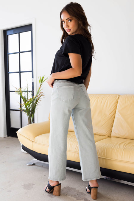 Dove Grey High Rise Super Wide Leg Jeans