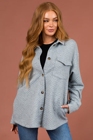 Dove Grey Lattice Quilted Chest Pocket Shacket