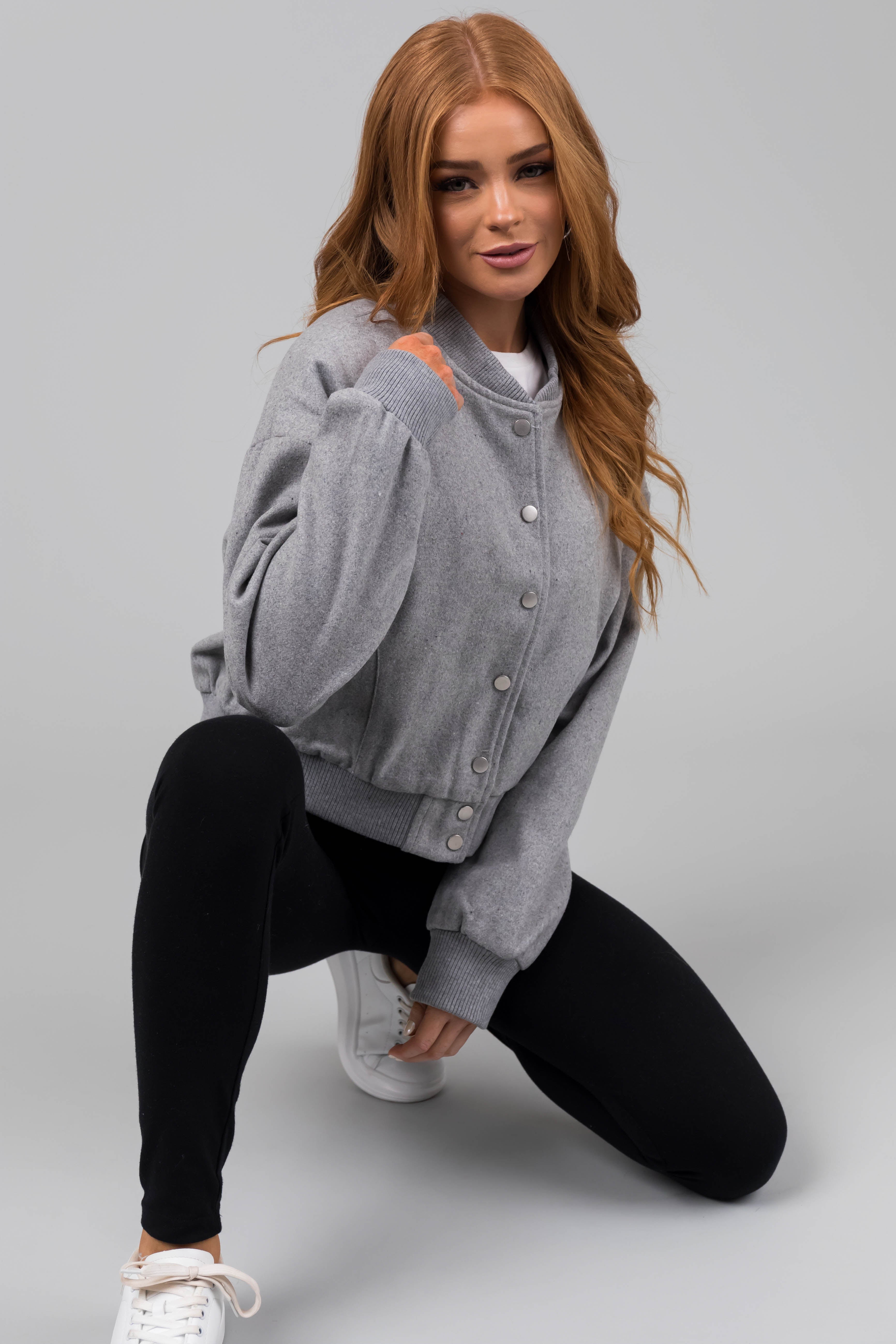 Dove Grey Long Sleeve Snap Button Down Jacket