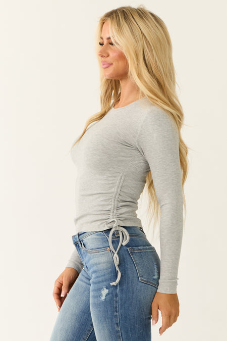 Dove Grey Ruched Side Long Sleeve Knit Top