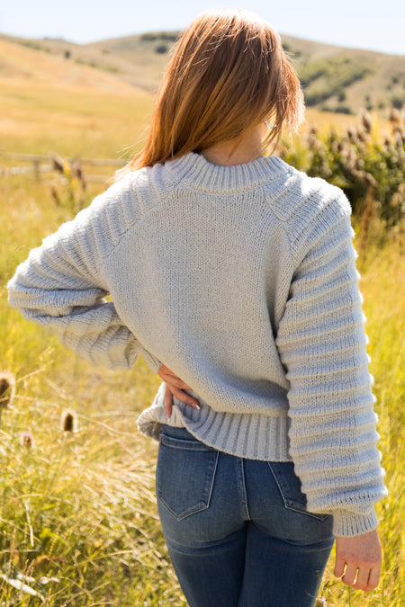 Dove Grey Textured Sleeve Thick Cozy Sweater