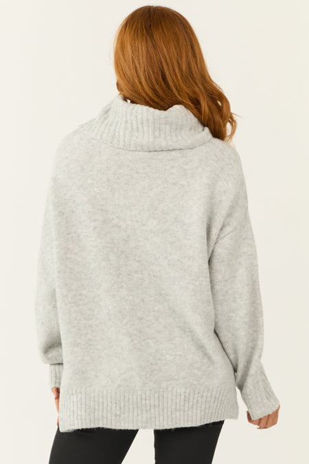 Dove Grey Wide Turtleneck Side Slit Sweater