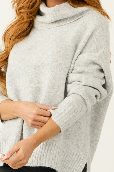 Dove Grey Wide Turtleneck Side Slit Sweater