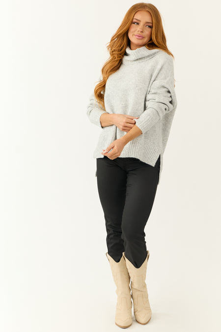 Dove Grey Wide Turtleneck Side Slit Sweater