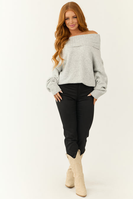 Dove Grey Wide Turtleneck Side Slit Sweater