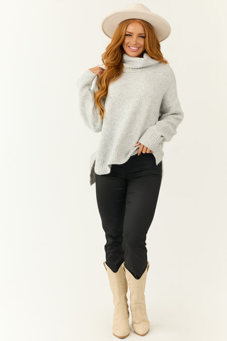 Dove Grey Wide Turtleneck Side Slit Sweater