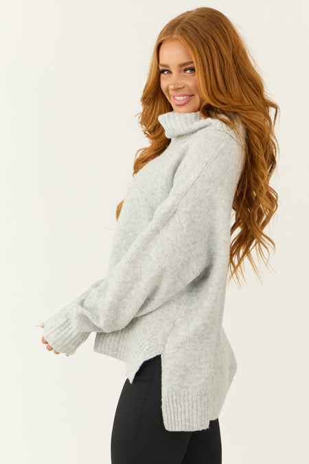 Dove Grey Wide Turtleneck Side Slit Sweater