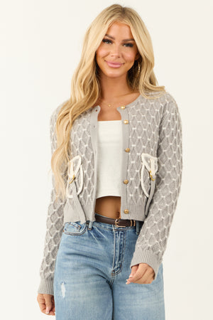 Dove Grey and White Button Down Textured Cardigan