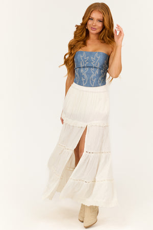 Dusty Blue Faux Leather Western Corset Top