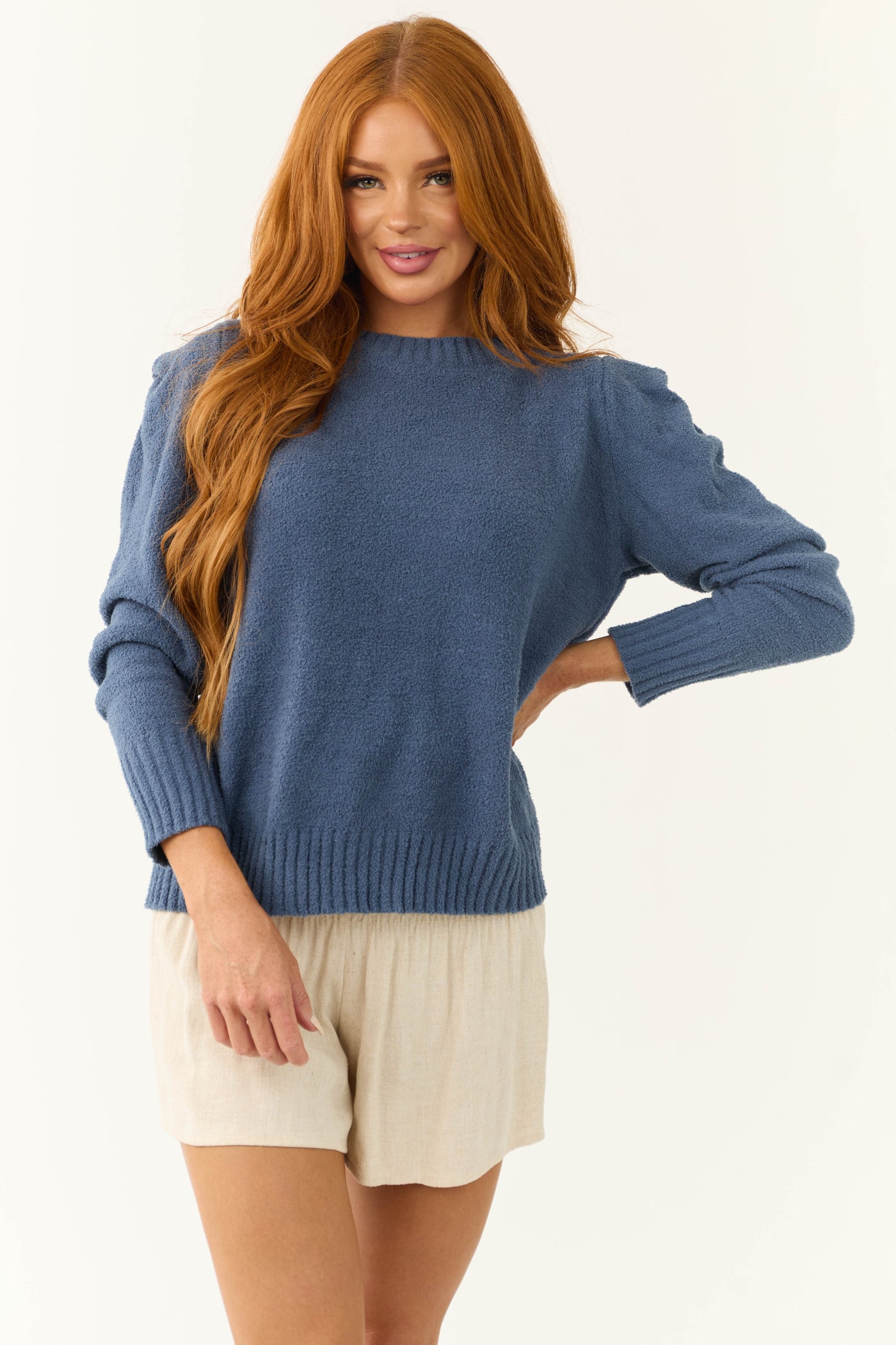 Dusty Blue Super Soft Defined Shoulder Sweater