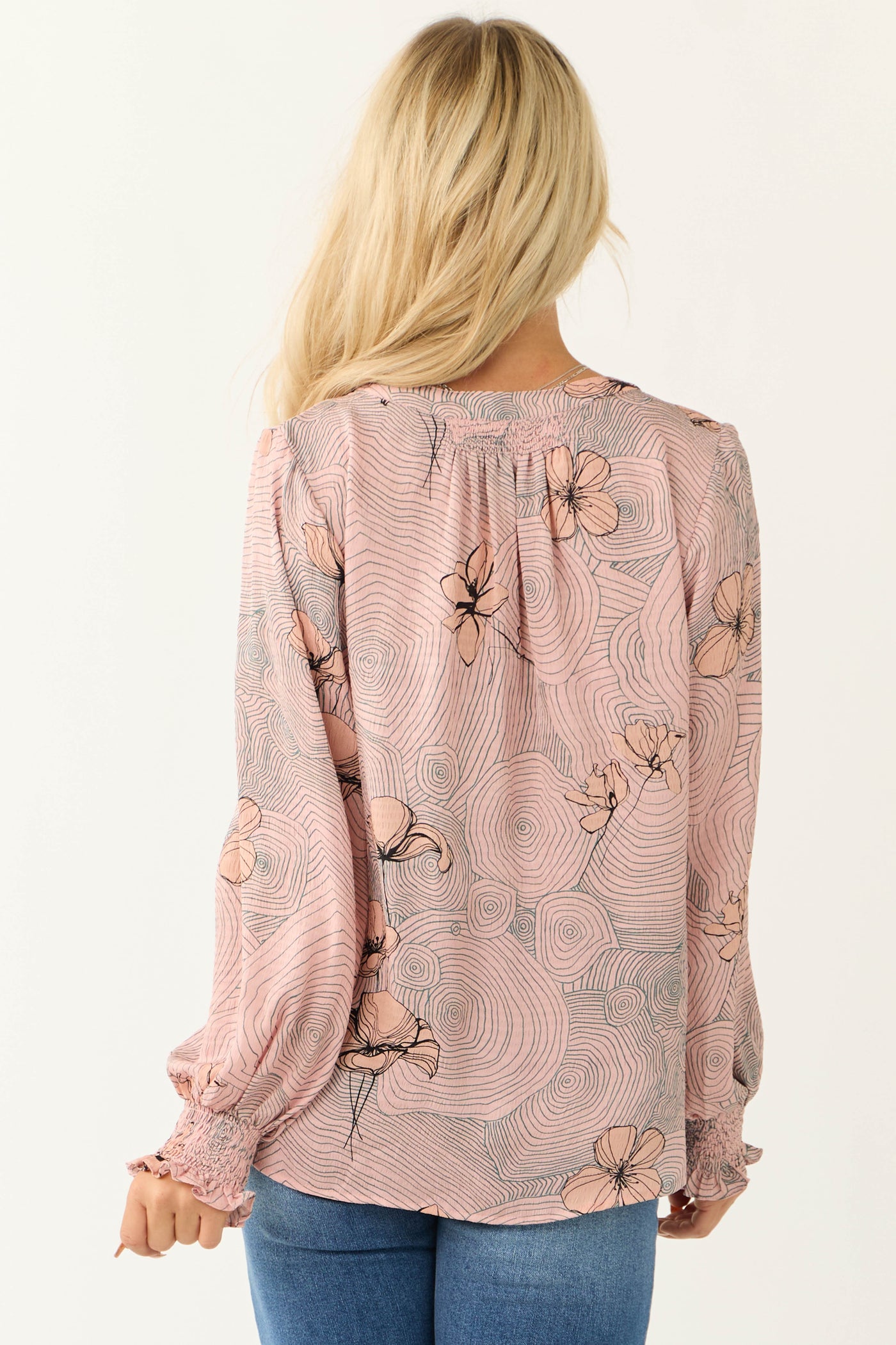 Dusty Blush Abstract Print Long Sleeve Blouse