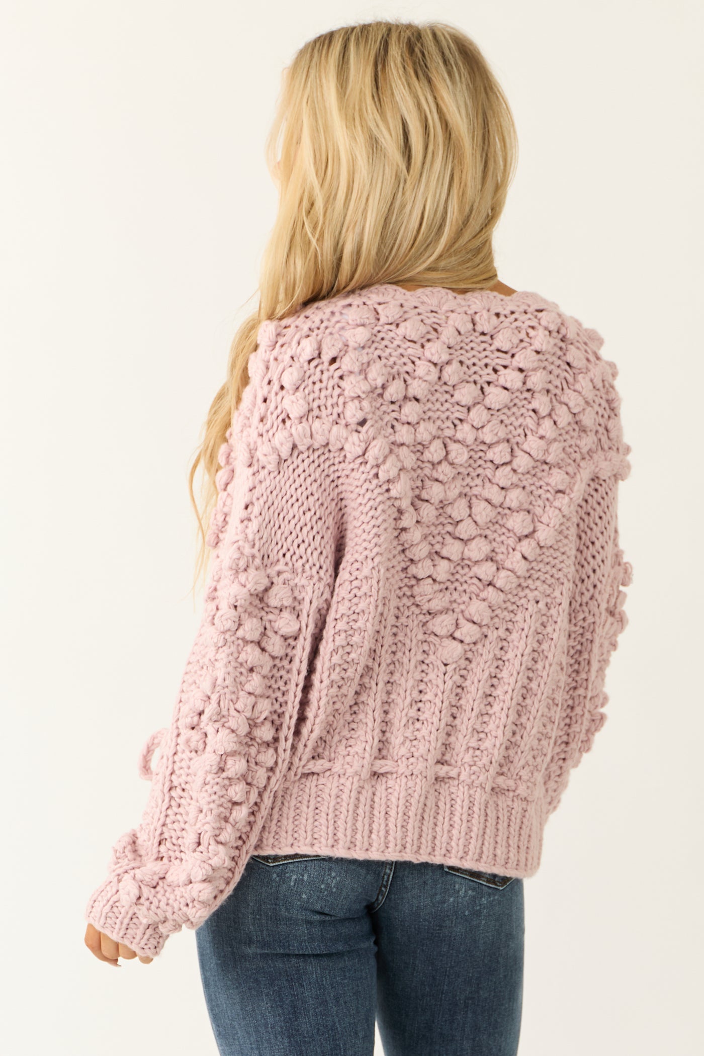 Dusty Blush Button Down Crochet Dot Cardigan