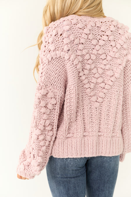 Dusty Blush Button Down Crochet Dot Cardigan