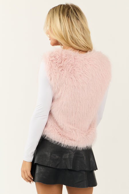 Dusty Blush Faux Fur Soft Open Vest