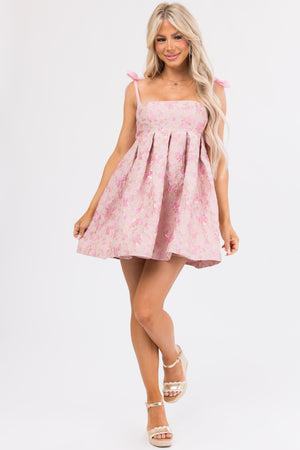 Dusty Blush Floral Print Bow Strap Dress