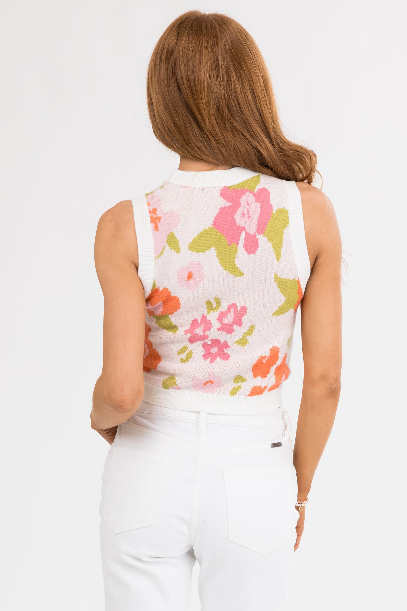 Dusty Blush Floral Print Knit Cropped Tank Top