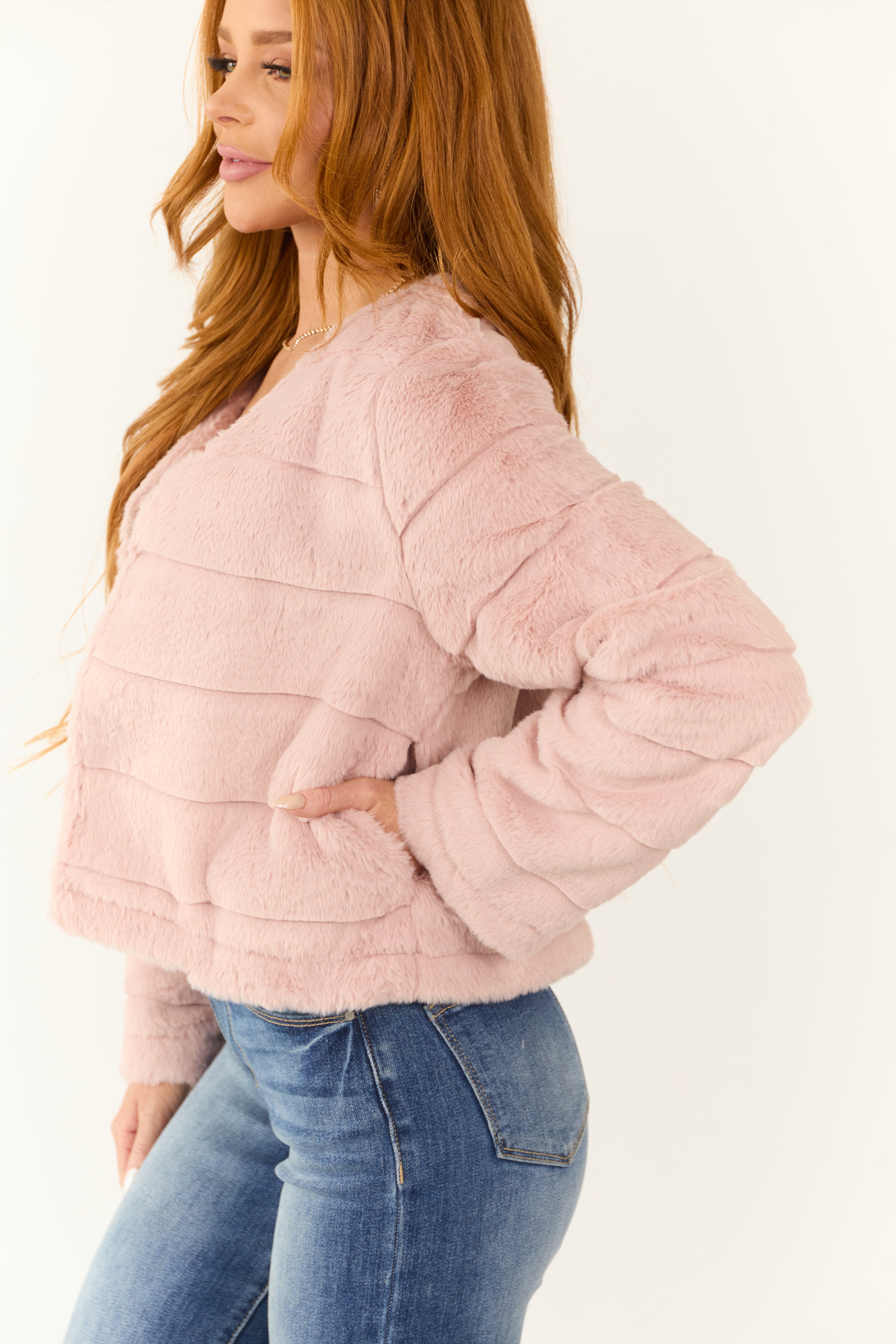 Dusty Blush Fuzzy Soft Long Sleeve Jacket