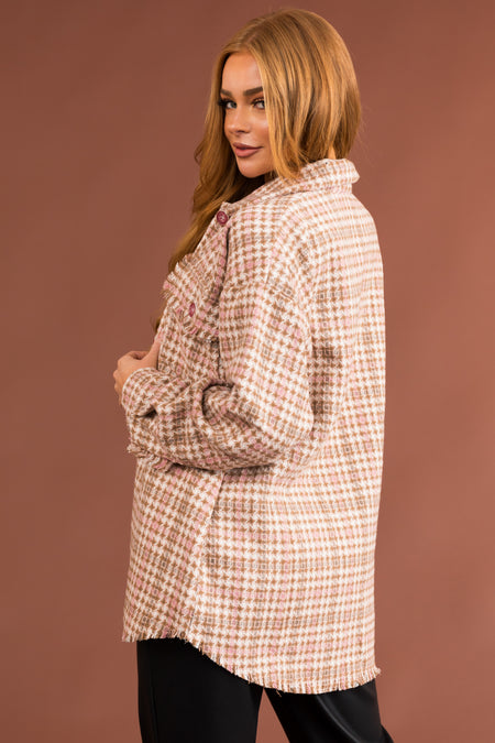 Dusty Blush Houndstooth Button Up Shacket