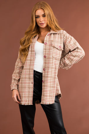 Dusty Blush Houndstooth Button Up Shacket