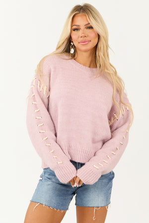 Dusty Blush Knit Sweater with Contrast Yarn Stitch