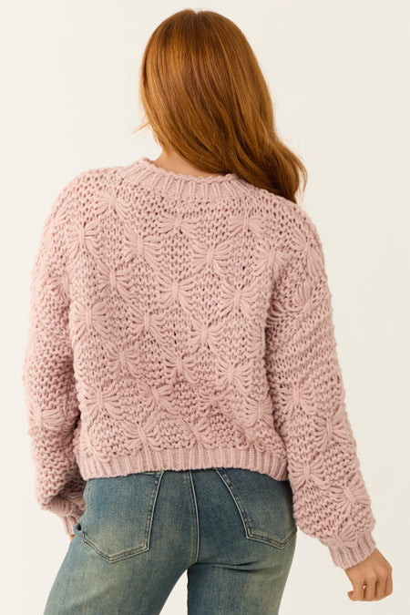 Dusty Blush Long Puff Sleeve Knit Sweater