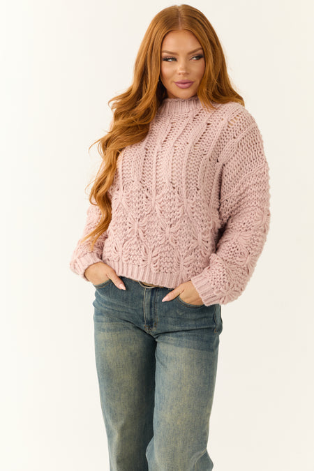 Dusty Blush Long Puff Sleeve Knit Sweater