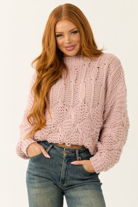 Dusty Blush Long Puff Sleeve Knit Sweater