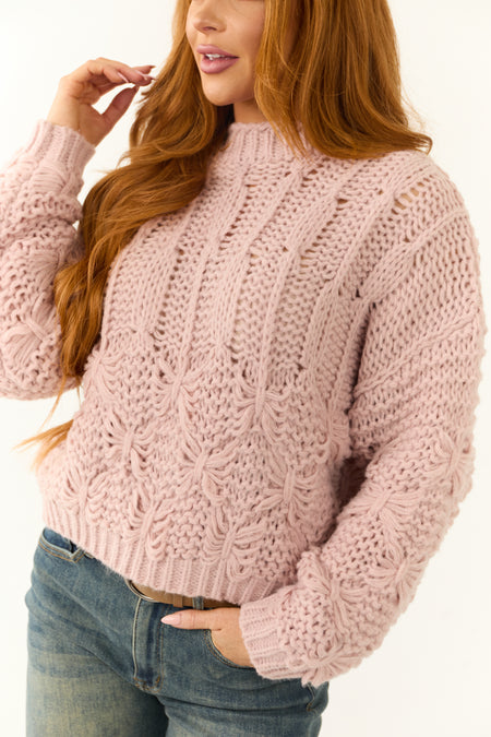 Dusty Blush Long Puff Sleeve Knit Sweater