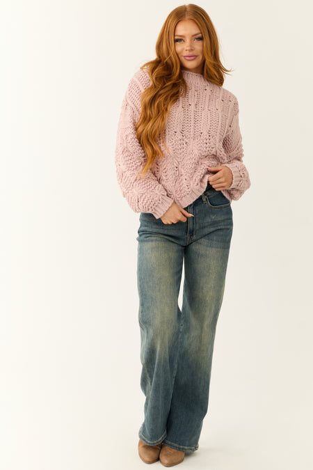 Dusty Blush Long Puff Sleeve Knit Sweater