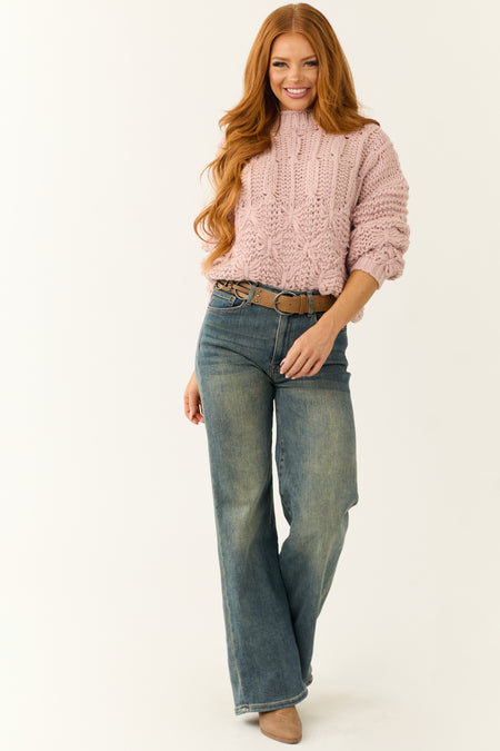 Dusty Blush Long Puff Sleeve Knit Sweater