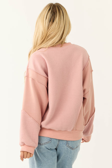 Dusty Blush Long Sleeve Soft Knit Sweatshirt