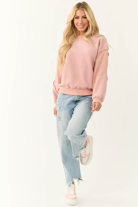 Dusty Blush Long Sleeve Soft Knit Sweatshirt