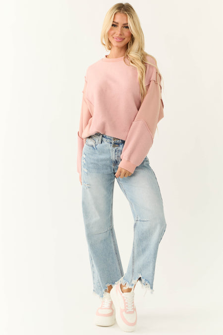 Dusty Blush Long Sleeve Soft Knit Sweatshirt