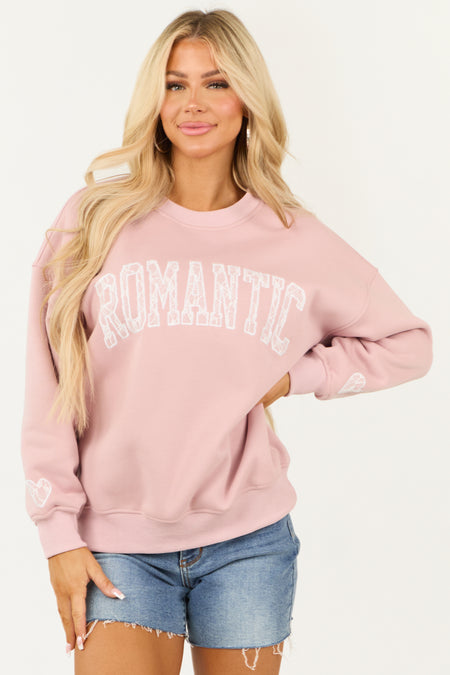 Dusty Blush 'Romantic' Lace Graphic Sweatshirt