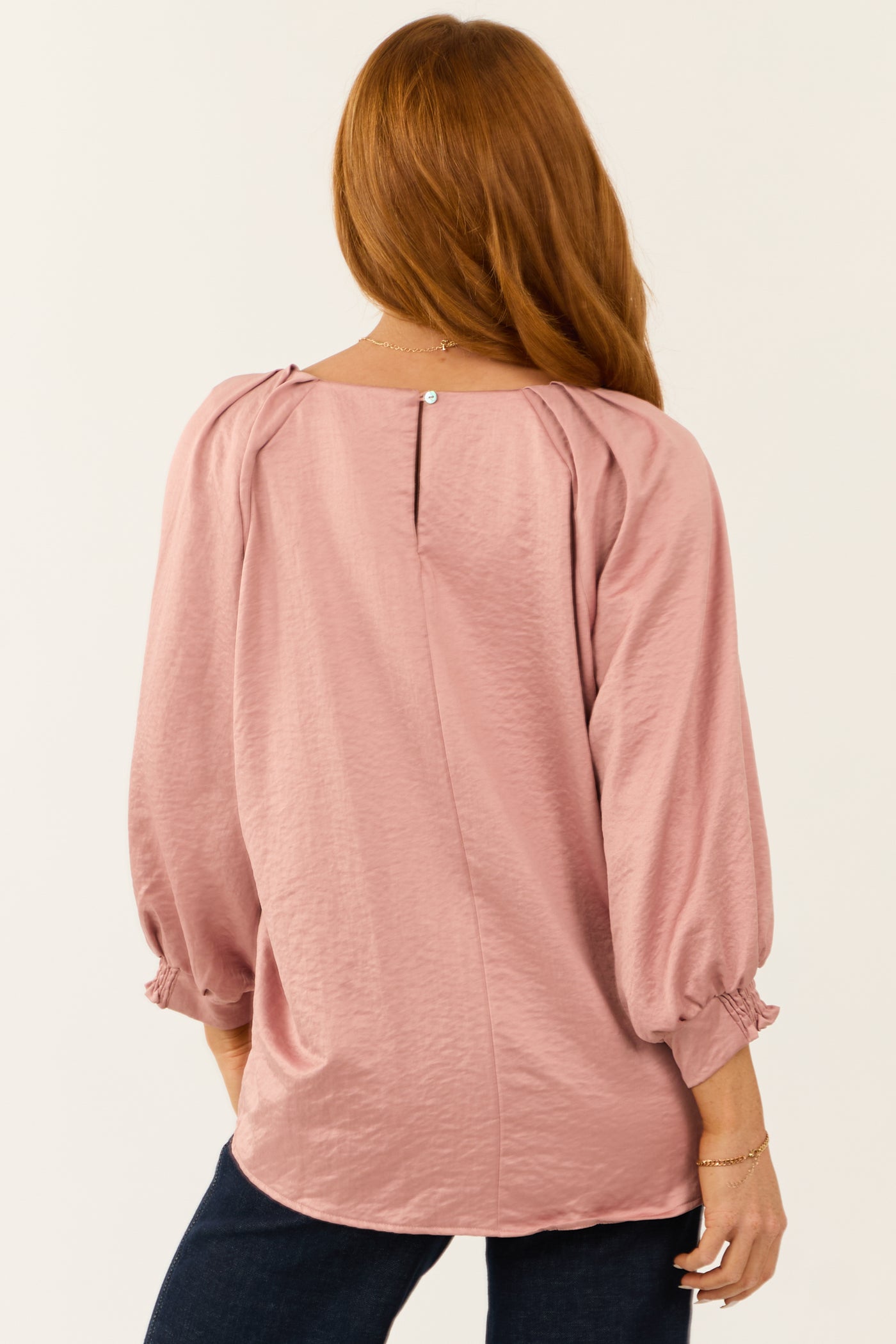 Dusty Blush Ruched Shoulder Long Sleeve Top