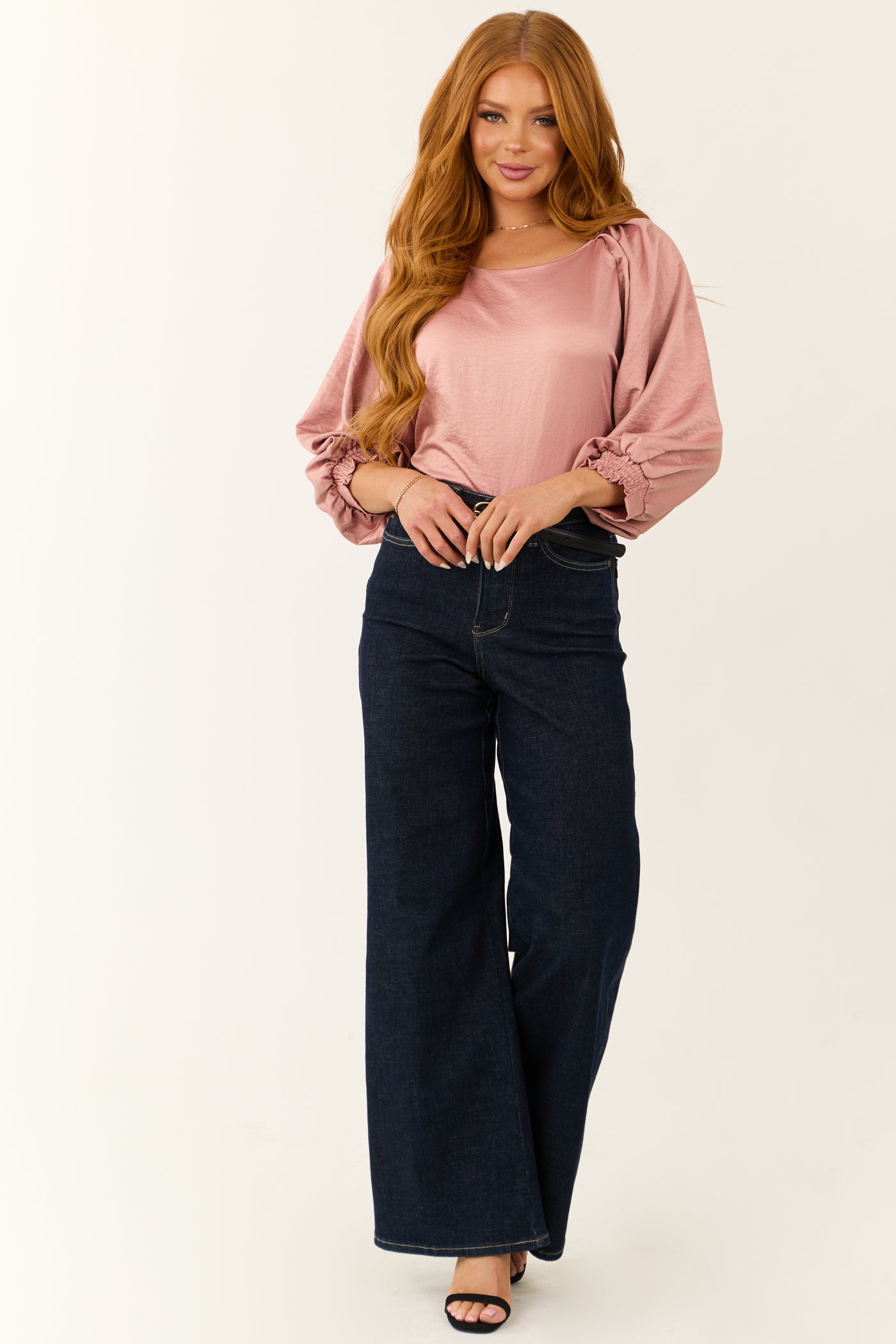 Dusty Blush Ruched Shoulder Long Sleeve Top