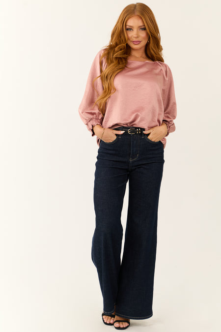 Dusty Blush Ruched Shoulder Long Sleeve Top