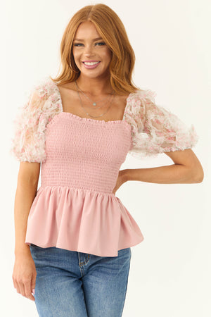 Dusty Blush Ruffle Puff Sleeve Top