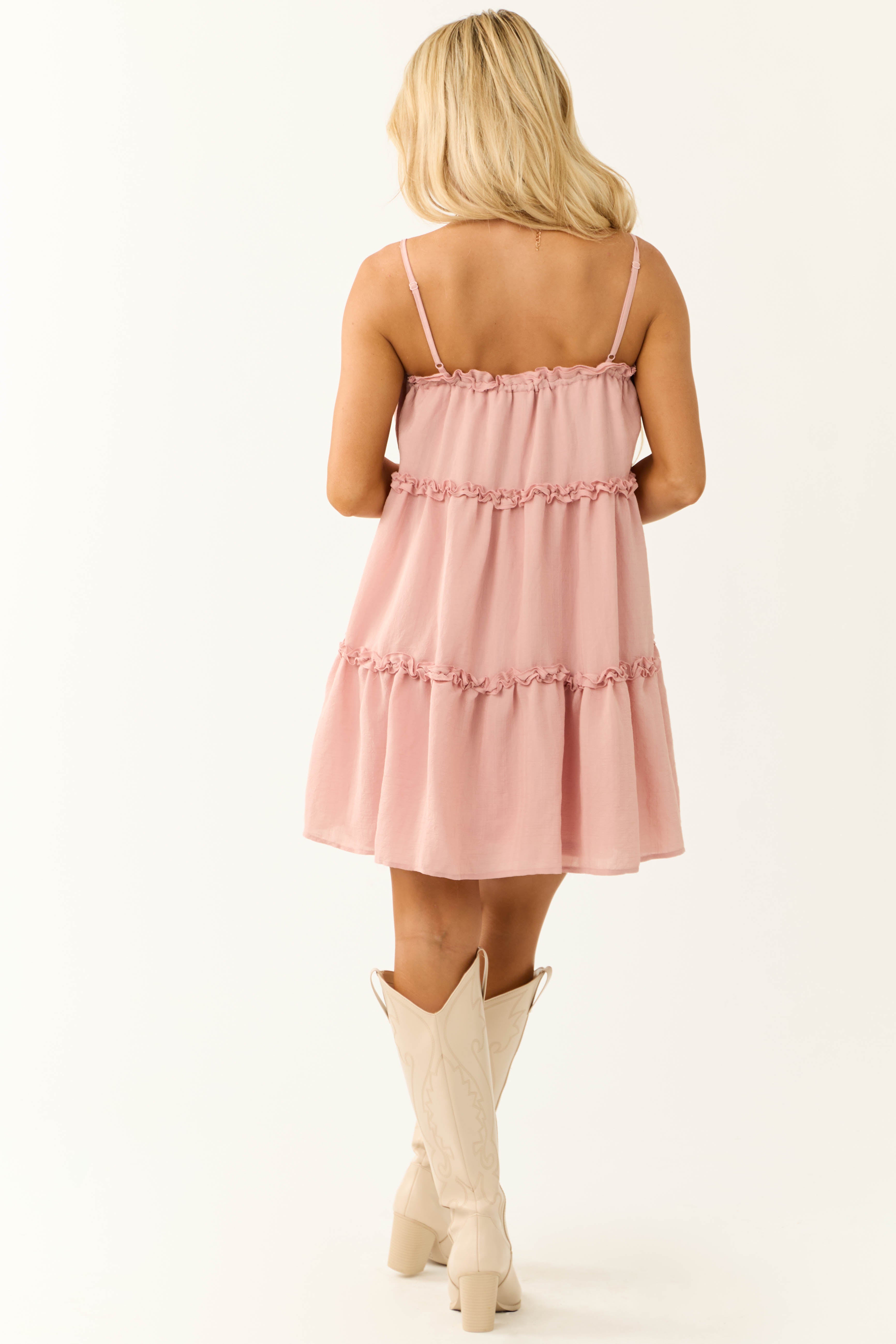 Dusty Blush Sleeveless Frill Tiered Mini Dress