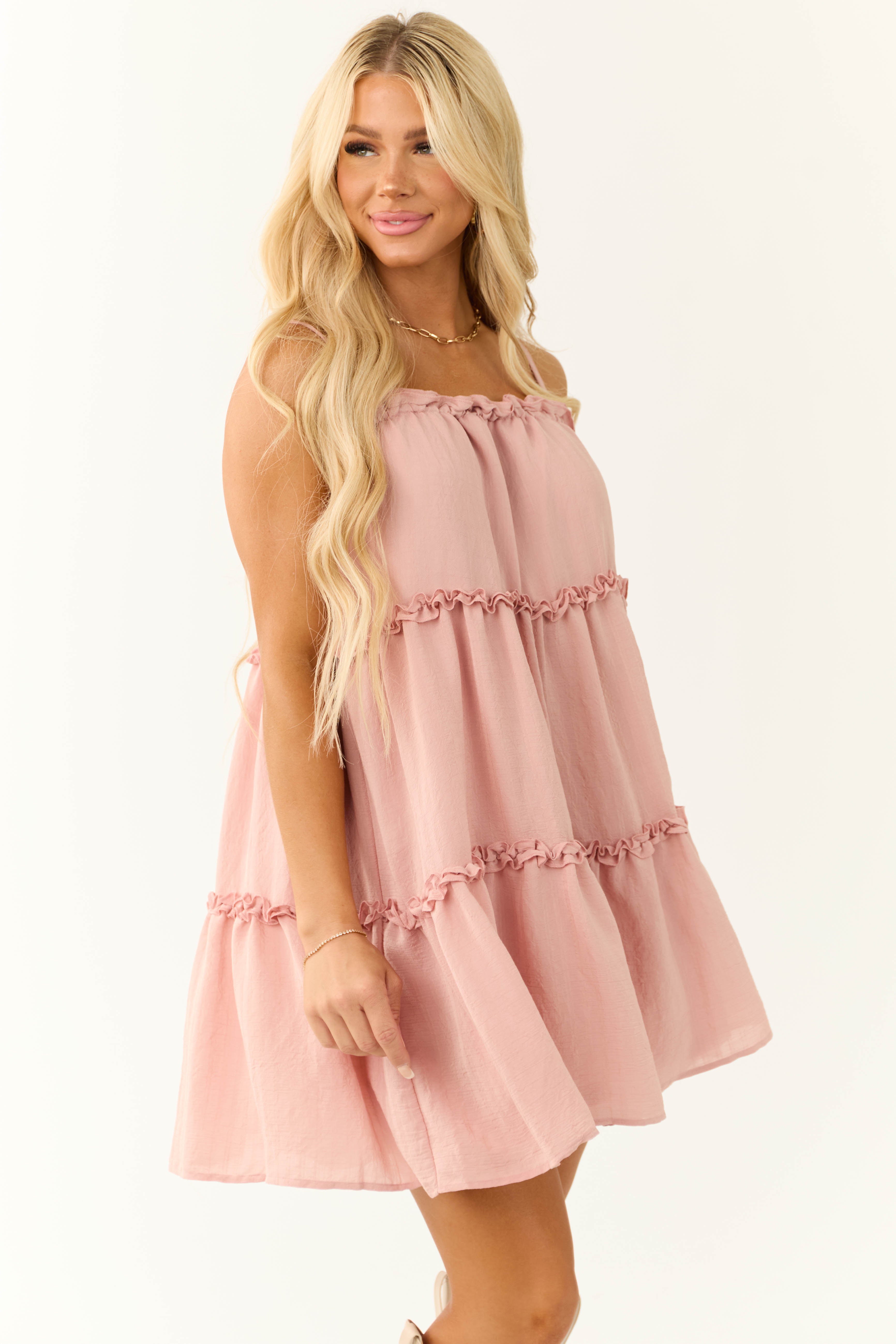 Dusty Blush Sleeveless Frill Tiered Mini Dress