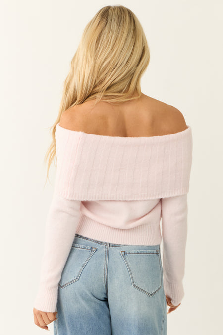 Dusty Blush Soft Off Shoulder Neckline Sweater