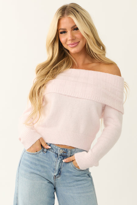 Dusty Blush Soft Off Shoulder Neckline Sweater