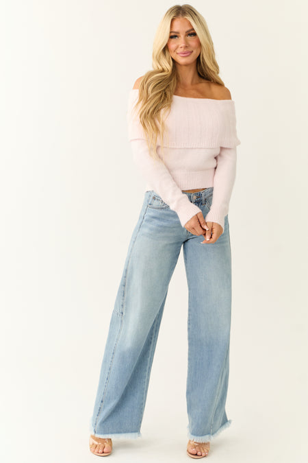 Dusty Blush Soft Off Shoulder Neckline Sweater